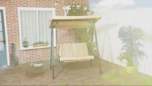 2 Seater Garden Swing Chair with Adjustable Tilting Canopy & Steel Frame, Beige