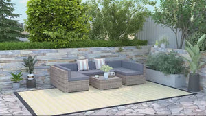 7-Piece Outdoor Rattan Conversation Set with Cushions and Tea Table, Gray