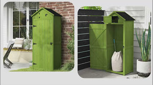 Wooden Outdoor Storage Cabinet with Shelves Tilt Roof & Lockable Double Doors Dark Green