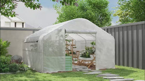 13' x 10' x 6.5' Large Walk-In Tunnel Green House with Upgraded Galvanized Steel Frame, White