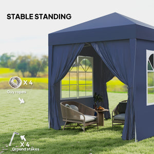 6.6'x6.6' Pop Up Canopy Tent with Sidewalls, Instant Sun Shelter Camping Gazebo with Carry Bag, for Outdoor, Garden, Patio, Blue