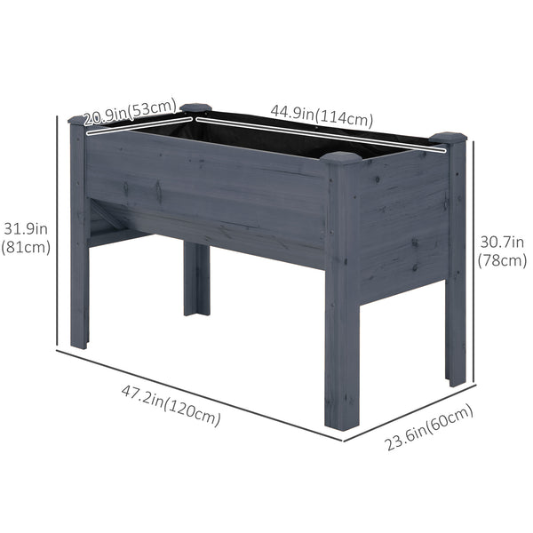 Raised Garden Bed with Hooks, 660lb Capacity Wood Elevated Planter Box with Water Draining and Liner, Funnel Design for Vegetable, Herbs, Flower, 48" x 24" x 32", Grey