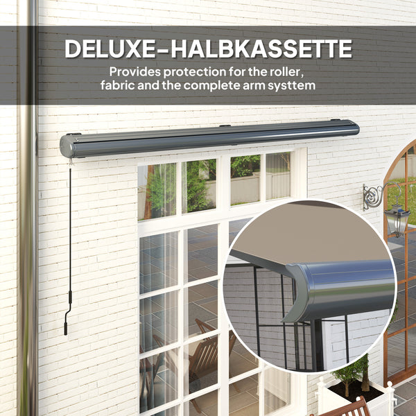 4 x 3(m) Full Cassette Electric Awning with Remote Controller, Aluminium Frame DIY Retractable Garden Awning, UPF50+ Sun Shade Canopy for Deck Door Window, Light Grey
