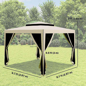 10' x 10' Canopy Tent, Party Tent with Mesh Netting and Double Tier Roof for Backyard, Garden, Patio, Outdoor, Beige