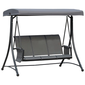 3 Person Porch Swing Outdoor Swing Chair with High Back Design, Side Pouches and Adjustable Canopy, Dark Grey