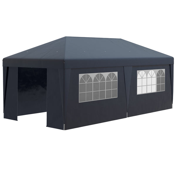 10' x 19.5' Pop Up Canopy Tent with Sidewalls, UPF 30+ Height Adjustable Large Party Tent Event Shelter with Leg Weight Bags and Wheeled Carry Bag for Garden, Patio, Dark Blue