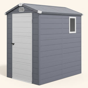 4.5' x 6' Garden Storage Shed, Outdoor Storage Patio Shed with Aluminum Frame, Galvanized Foundation Kit, Latched Door, Air Vents, Window for Backyard, Lawn, Light Grey