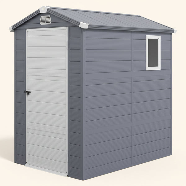 4.5' x 6' Garden Storage Shed, Outdoor Storage Patio Shed with Aluminum Frame, Galvanized Foundation Kit, Latched Door, Air Vents, Window for Backyard, Lawn, Light Grey