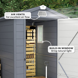 4.5' x 6' Garden Storage Shed, Outdoor Storage Patio Shed with Aluminum Frame, Galvanized Foundation Kit, Latched Door, Air Vents, Window for Backyard, Lawn, Light Grey