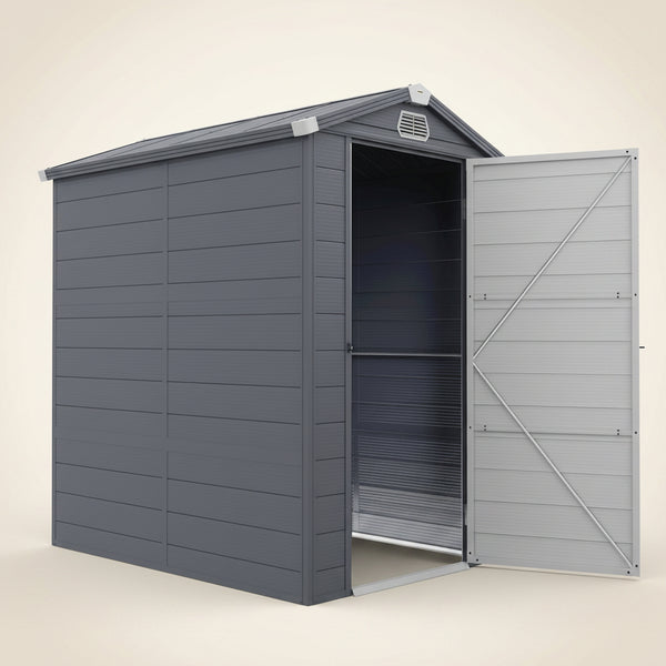 4.5' x 6' Garden Storage Shed, Outdoor Storage Patio Shed with Aluminum Frame, Galvanized Foundation Kit, Latched Door, Air Vents, Window for Backyard, Lawn, Light Grey