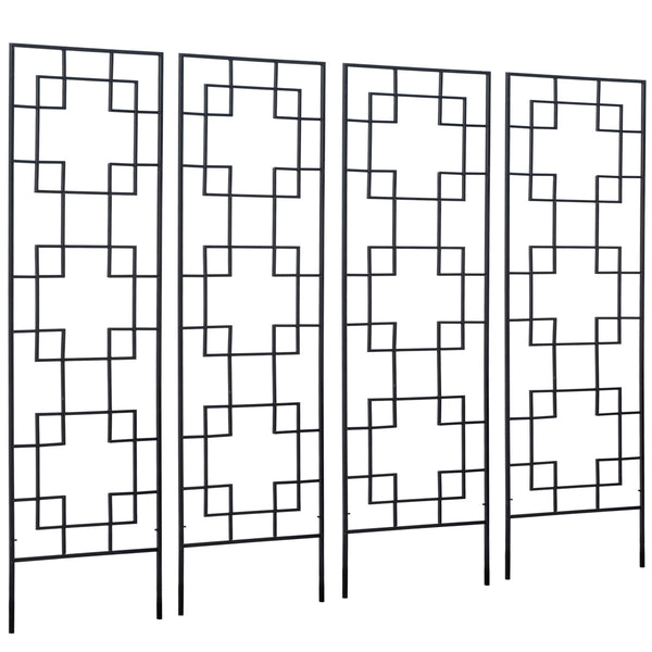 4 Pack Garden Trellis for Climbing Plants, Outdoor Metal Grid Panels for Roses, Vine Flower, Cucumber, Clematis, 72" Tall
