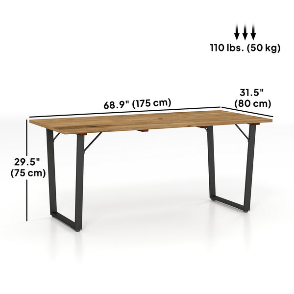 Wooden Outdoor Dining Table for 6, 69" x 32" Rectangular Patio Table with 2" Umbrella Hole, Slatted Tabletop, Indoor Outdoor Dining Furniture for Yard, Deck, Lawn