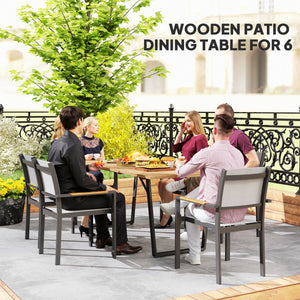 Wooden Outdoor Dining Table for 6, 69" x 32" Rectangular Patio Table with 2" Umbrella Hole, Slatted Tabletop, Indoor Outdoor Dining Furniture for Yard, Deck, Lawn