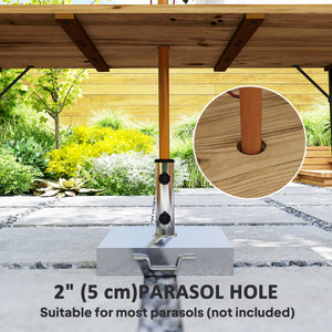 Wooden Outdoor Dining Table for 6, 69" x 32" Rectangular Patio Table with 2" Umbrella Hole, Slatted Tabletop, Indoor Outdoor Dining Furniture for Yard, Deck, Lawn