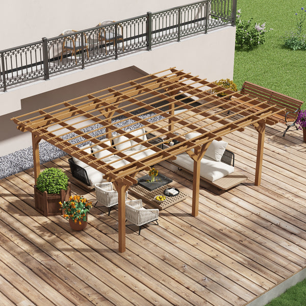 12' x 16' Outdoor Pergola, Wood Gazebo Grape Trellis with Stable Structure for Climbing Plant Support, Garden, Patio, Backyard, Deck, Brown