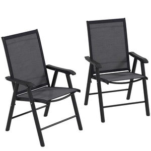 2-Piece Folding Dining Chair Set for Relaxing on Patio, Balcony, or Garden, Comfortable Outdoor Furniture with Armrests, Dark Grey