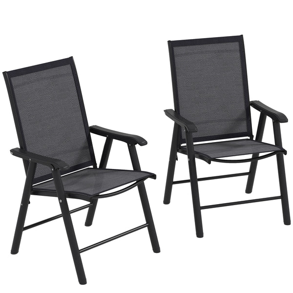 2-Piece Folding Dining Chair Set for Relaxing on Patio, Balcony, or Garden, Comfortable Outdoor Furniture with Armrests, Dark Grey