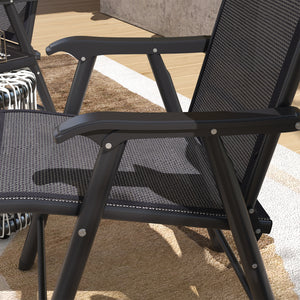2-Piece Folding Dining Chair Set for Relaxing on Patio, Balcony, or Garden, Comfortable Outdoor Furniture with Armrests, Dark Grey