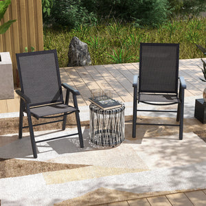 2-Piece Folding Dining Chair Set for Relaxing on Patio, Balcony, or Garden, Comfortable Outdoor Furniture with Armrests, Dark Grey