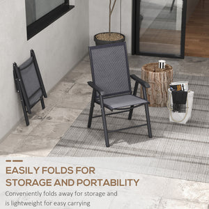 2-Piece Folding Dining Chair Set for Relaxing on Patio, Balcony, or Garden, Comfortable Outdoor Furniture with Armrests, Dark Grey