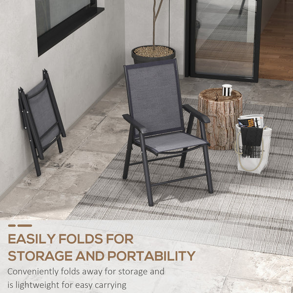 2-Piece Folding Dining Chair Set for Relaxing on Patio, Balcony, or Garden, Comfortable Outdoor Furniture with Armrests, Dark Grey