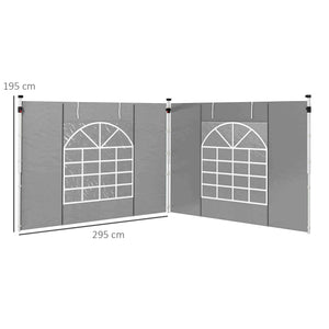 Gazebo Side Panels with Windows and Doors, for 3x3(m) or 3x6m Pop Up Gazebo, 2 Pack Sides Replacement, Light Grey