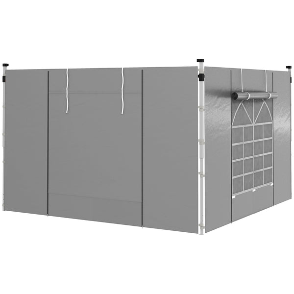 Gazebo Side Panels with Windows and Doors, for 3x3(m) or 3x6m Pop Up Gazebo, 2 Pack Sides Replacement, Light Grey