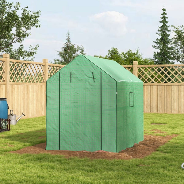 Walk-in Greenhouse with 3 Tier 12 Shelves, Small Greenhouse with Reinforced PE Cover, Garden Plant Growhouse with Roll-up Door and Three Mesh Windows, 140 x 213 x 190 cm, Green