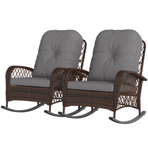 Rattan Rocking Chair Set of 2, Outdoor Wicker Patio Rocker Chair Furniture with Thick Cushions, for Garden Backyard Porch, Grey