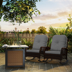 Rattan Rocking Chair Set of 2, Outdoor Wicker Patio Rocker Chair Furniture with Thick Cushions, for Garden Backyard Porch, Grey