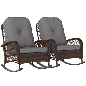 Rattan Rocking Chair Set of 2, Outdoor Wicker Patio Rocker Chair Furniture with Thick Cushions, for Garden Backyard Porch, Grey
