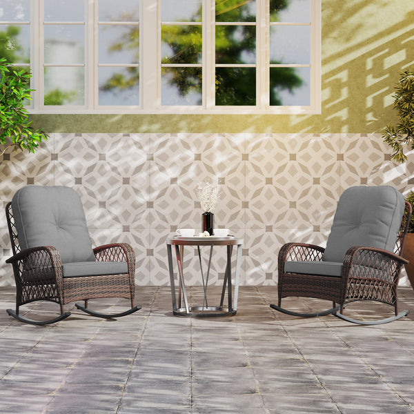 Rattan Rocking Chair Set of 2, Outdoor Wicker Patio Rocker Chair Furniture with Thick Cushions, for Garden Backyard Porch, Grey