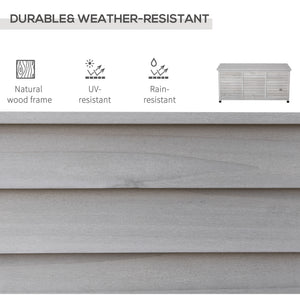 75 Gallon Wooden Storage Box patio Deck Box Bench, Garden Backyard Outdoor Storage Container with Aerating Gap & Weather-Fighting Finish, Grey
