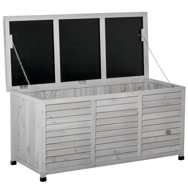 75 Gallon Wooden Storage Box patio Deck Box Bench, Garden Backyard Outdoor Storage Container with Aerating Gap & Weather-Fighting Finish, Grey