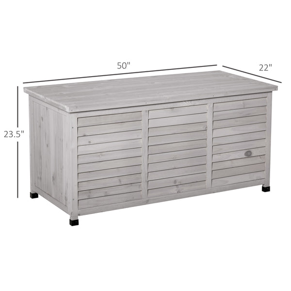 75 Gallon Wooden Storage Box patio Deck Box Bench, Garden Backyard Outdoor Storage Container with Aerating Gap & Weather-Fighting Finish, Grey