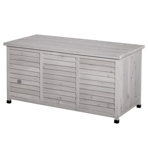 75 Gallon Wooden Storage Box patio Deck Box Bench, Garden Backyard Outdoor Storage Container with Aerating Gap & Weather-Fighting Finish, Grey