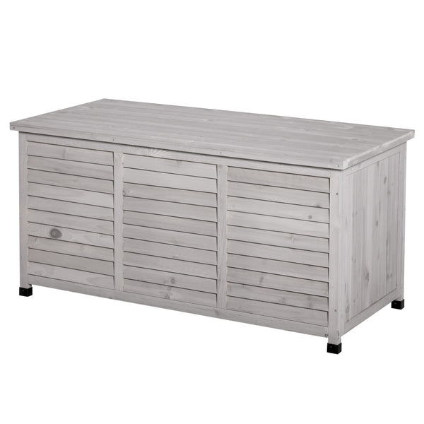 75 Gallon Wooden Storage Box patio Deck Box Bench, Garden Backyard Outdoor Storage Container with Aerating Gap & Weather-Fighting Finish, Grey