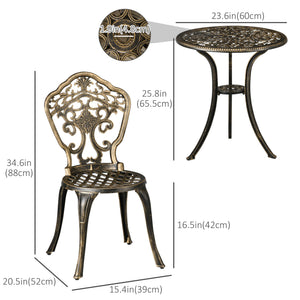 3 Piece Cast Aluminium Garden Bistro Set for 3, Outdoor Coffee Table Set with Parasol Hole, Two Armless Chairs and Round Coffee Table for Balcony, Patio, Bronze