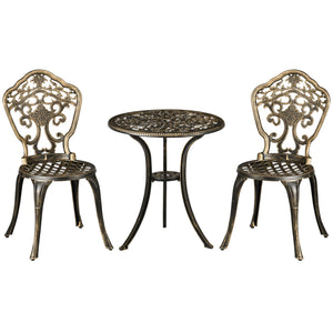 3 Piece Cast Aluminium Garden Bistro Set for 3, Outdoor Coffee Table Set with Parasol Hole, Two Armless Chairs and Round Coffee Table for Balcony, Patio, Bronze