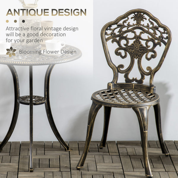 3 Piece Cast Aluminium Garden Bistro Set for 3, Outdoor Coffee Table Set with Parasol Hole, Two Armless Chairs and Round Coffee Table for Balcony, Patio, Bronze