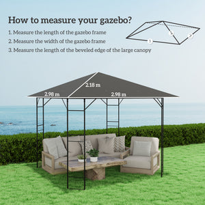 3 x 3(m) Gazebo Canopy Replacement Cover, Garden Gazebo Roof Replacement with Drain Holes, Water Resistant PVC Coating, 370g/㎡, UPF30+, TOP COVER ONLY, Grey