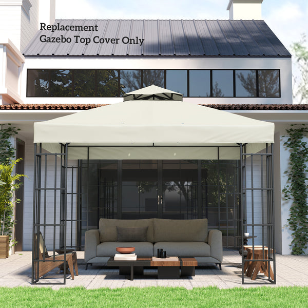 10' x 10' Gazebo Replacement Canopy Cover, 2-Tier Outdoor Gazebo Roof Replacement with Drain Holes, Water Resistant Plastic Coating, 370g/㎡, UPF30+, TOP COVER ONLY, Light Grey