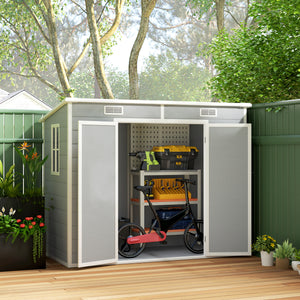 8' x 4' Outdoor Storage Shed, Resin Plastic Shed with Floor, Window, Lockable Doors and Vents, All-Weather Garden Shed for Backyard, Patio, Lawn, Light Grey