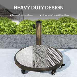Round Patio Umbrella Base, 46 lbs Resin Umbrella Stand with Wheels, Outdoor Umbrella Stand for 1.3"/1.5"/1.9" Umbrella Poles for Outdoor, Lawn, Poolside, Bronze