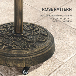Round Patio Umbrella Base, 46 lbs Resin Umbrella Stand with Wheels, Outdoor Umbrella Stand for 1.3"/1.5"/1.9" Umbrella Poles for Outdoor, Lawn, Poolside, Bronze