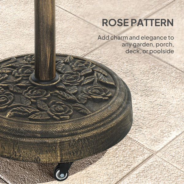 Round Patio Umbrella Base, 46 lbs Resin Umbrella Stand with Wheels, Outdoor Umbrella Stand for 1.3"/1.5"/1.9" Umbrella Poles for Outdoor, Lawn, Poolside, Bronze
