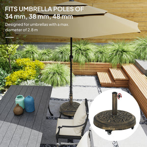 Round Patio Umbrella Base, 46 lbs Resin Umbrella Stand with Wheels, Outdoor Umbrella Stand for 1.3"/1.5"/1.9" Umbrella Poles for Outdoor, Lawn, Poolside, Bronze