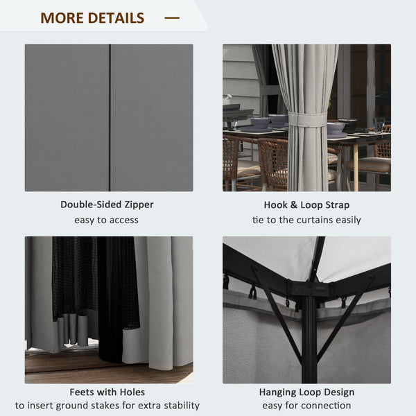 10' x 10' Outdoor Patio Gazebo Double Soft-top Garden Shelter Tent with Beautiful Polyester Curtains, & Mesh Screen Drapes, Light Grey