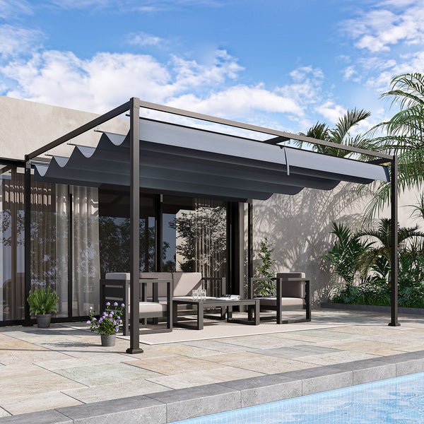 13' x 10' Patio Pergola with Retractable Canopy, Outdoor Sun Shelter, Yard Shade, Dark Grey