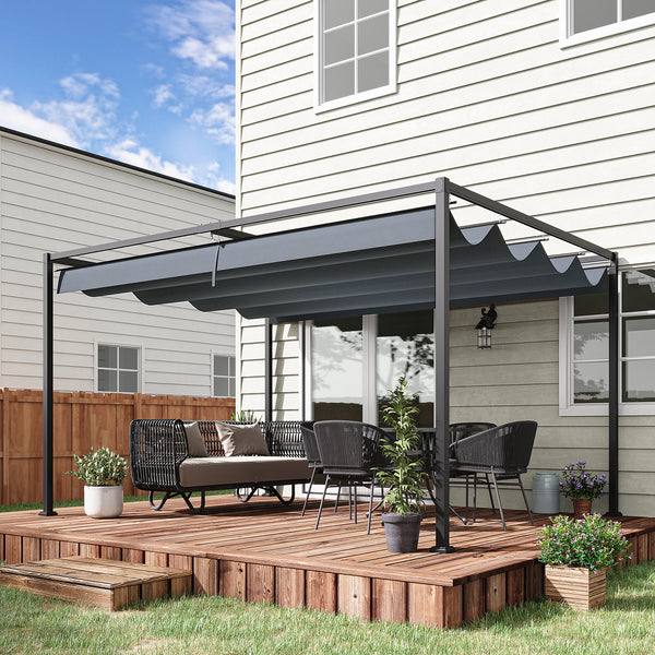 13' x 10' Patio Pergola with Retractable Canopy, Outdoor Sun Shelter, Yard Shade, Dark Grey